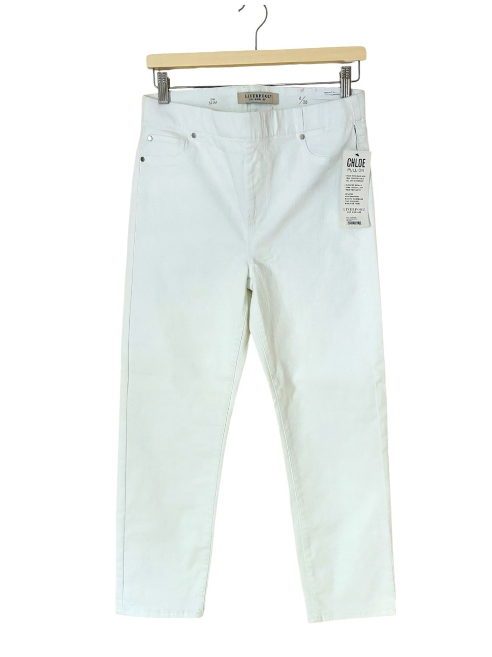 NEW NWT Liverpool Chloe Sz 6 28 White Pull On Slim Straight Jeans Summer Beach